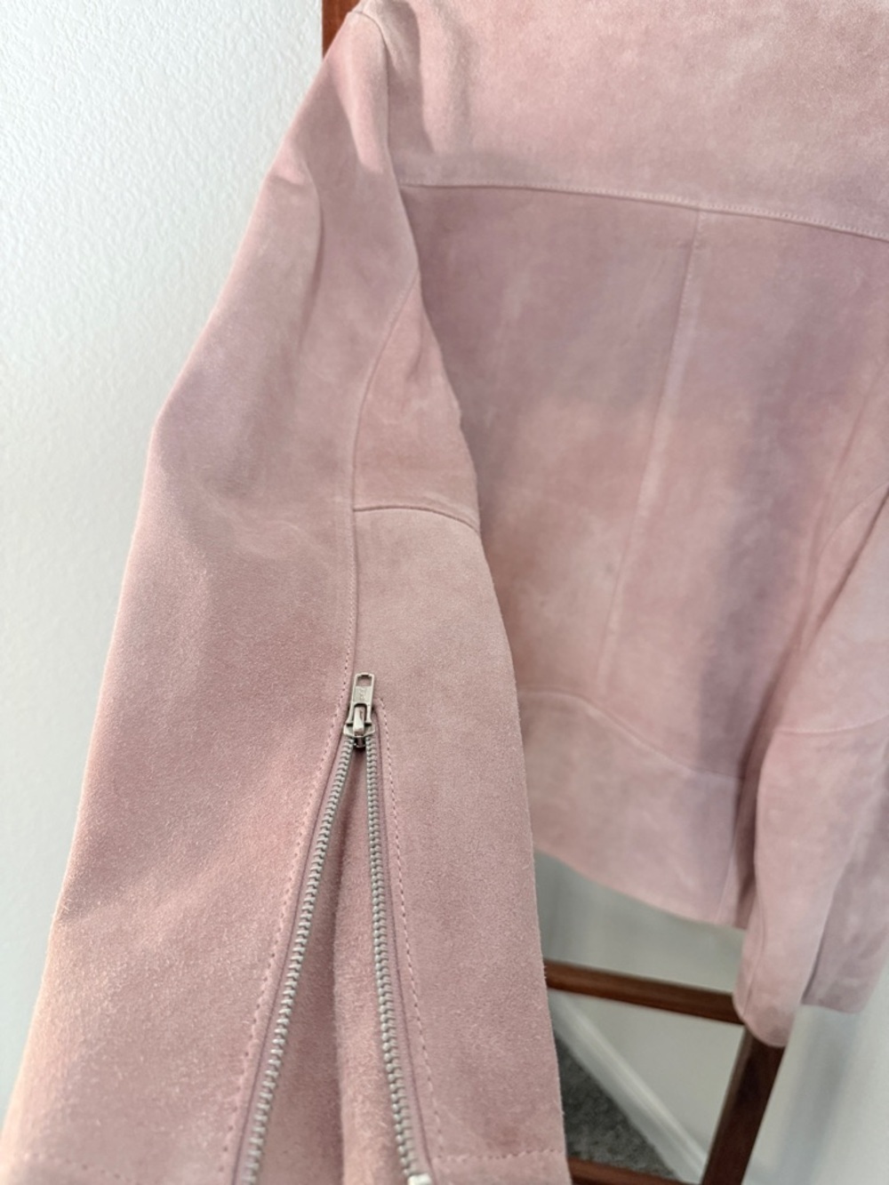 Understated Leather Free People Looker Light Pink Cow Suede Zip Moto Jacket Sz L - Picture 6 of 14